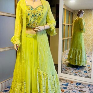 Light green Lehenga for all occasions – parties, engagements, birthdays, mehndi, and more. Versatile and attractive. Code: WGN00071. Contact: 7707014061.