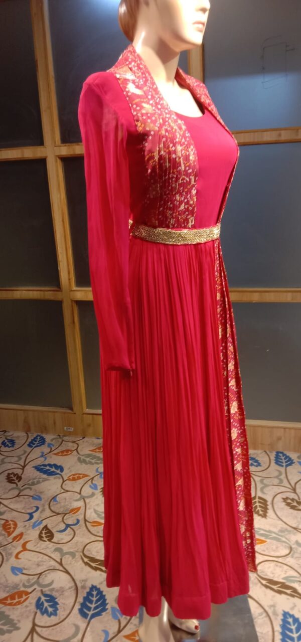 Red Long Gown for all occasions – parties, engagements, birthdays, mehndi, and more. Versatile and attractive. Code: WGN00171. Contact: 7707014061.