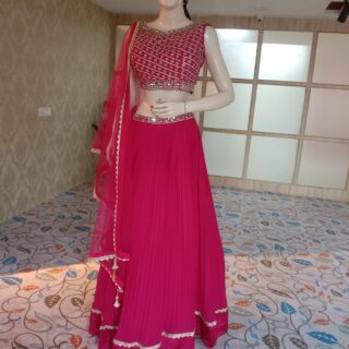 Pink crop top Lehenga for all occasions – parties, engagements, birthdays, mehndi, and more. Versatile and attractive. Code: WCT00301. Contact: 7707014061.