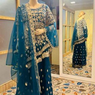 Blue Kurti Lehnga for all occasions – parties, engagements, birthdays, mehndi, and more. Versatile and attractive. Code : WSR0002. Contact: 7707014061.
