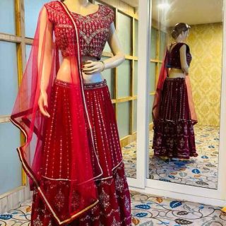 Pink crop top Lehenga for all occasions – parties, engagements, birthdays, mehndi, and more. Versatile and attractive. Code: WCT00261. Contact: 7707014061.