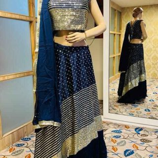 Navy blue Lehenga for all occasions – parties, engagements, birthdays, mehndi, and more. Versatile and attractive. Code: WCT00241. Contact: 7707014061.