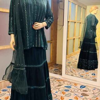 Dark green kurti Lehenga for all occasions – parties, engagements, birthdays, mehndi, and more. Versatile and attractive. Code:WCT00171. Contact:7707014061.