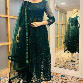 Dark Green Nyra Dress for all occasions – parties, engagements, birthdays, mehndi, and more. Versatile and attractive. Code: WLH00171. Contact: 7707014061.