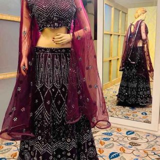 Dark Rani Lehenga for all occasions – parties, engagements, birthdays, mehndi, and more. Versatile and attractive. Code: WCT00191. Contact: 7707014061.