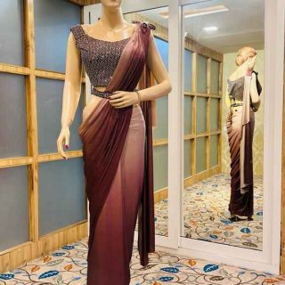 Light Brown Saree for all occasions – parties , engagements , birthdays , mehndi , and more. Versatile and attractive. Code: WSR0002. Contact: 7707014061.