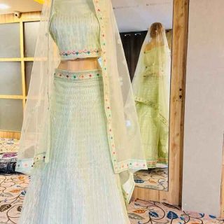 Sea Green Lehenga Stylish Lehenga for all occasions – parties, engagements, birthdays, mehndi, and more. Versatile and attractive. Code: WLH00451. Contact: 7707014061.