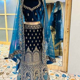 Peacock Blue Lehenga for all occasions – parties, engagements, birthdays, mehndi , and more. Versatile and attractive. Code : WLH00431. Contact: 7707014061.