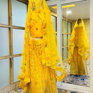 Yellow Embroidery Lehenga for all occasions – parties, engagement, birthday, mehndi, and more. Versatile and attractive. Code: WLH00371. Contact:7707014061.
